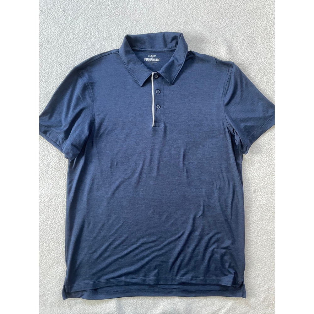 J.Crew Performance Polo Shirt Mens Large Navy Blue Short Sleeve Heathered